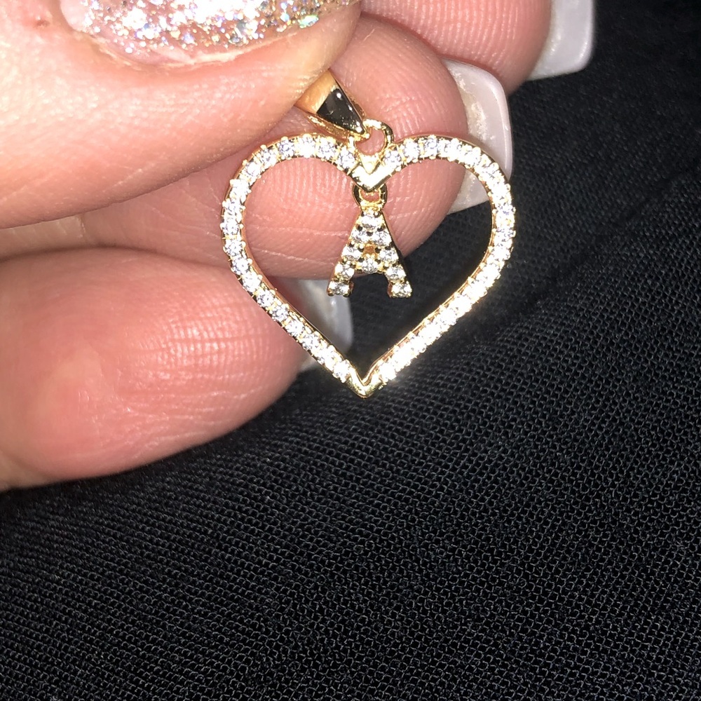 10k gold vermeil initial pendant, Swarovski Crystal initial charm, dangling name